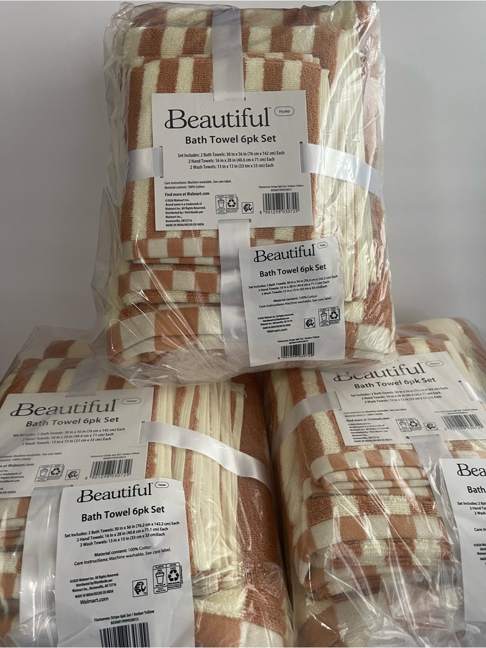Beautiful by Drew Amber Yellow Stripe Bath Towel 6pk Set - Picture 7 of 8